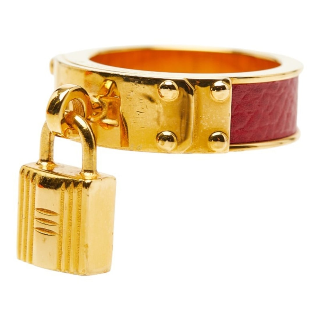 Hermes Hermès Kelly Cadena Motif Scarf/Muffler Ring in Gold and Red Plated Leather for Women: --- Catalog ---Category: DesignType: ScarfColor: Red colorGender: WomenCategory: GeneralBrand: Hermes--- Item List ---Section: ConditionRanking: Rank AB Used - Traces of usage, scratches / dirt can be