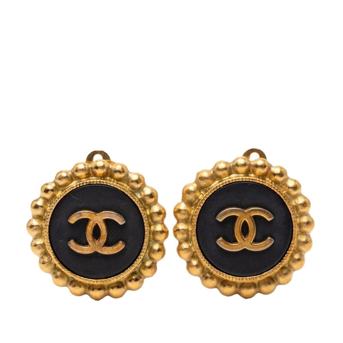 Vintage Chanel Coco Mark Round Earrings in Black and Gold Plated for Women (1 of 8)