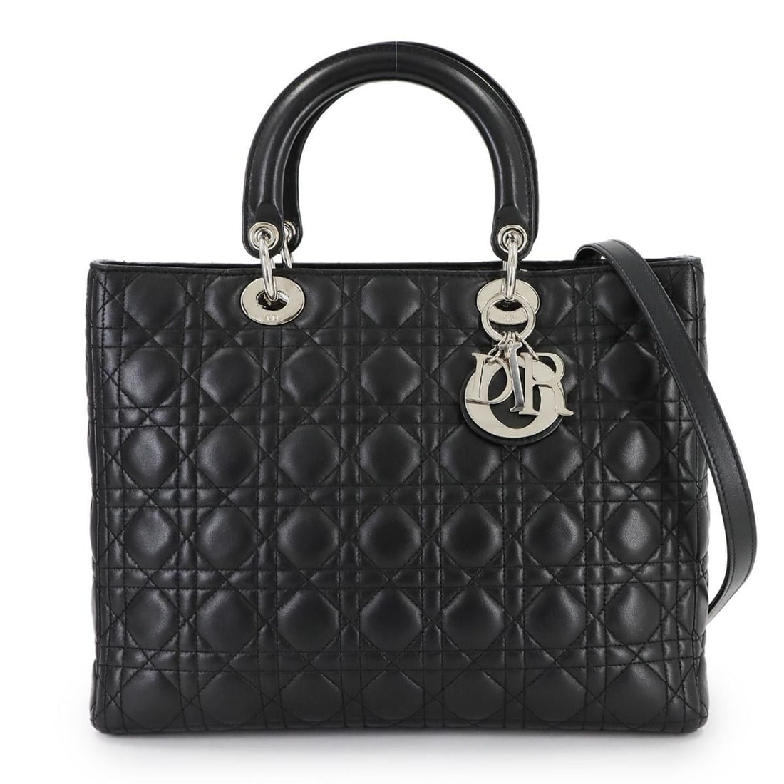 Christian Dior Cannage Lady Large 2-Way Hand/Shoulder Bag in Black Leather: --- Catalog ---Category: SizeSize (HxWxD): 24cm x 31.5cm x 12cm / 9.44'' x 12.4'' x 4.72''Category: DesignType: Handbag, Shoulder bagColor: BlackGender: WomenMaterial: Leather Category: GeneralBrand: