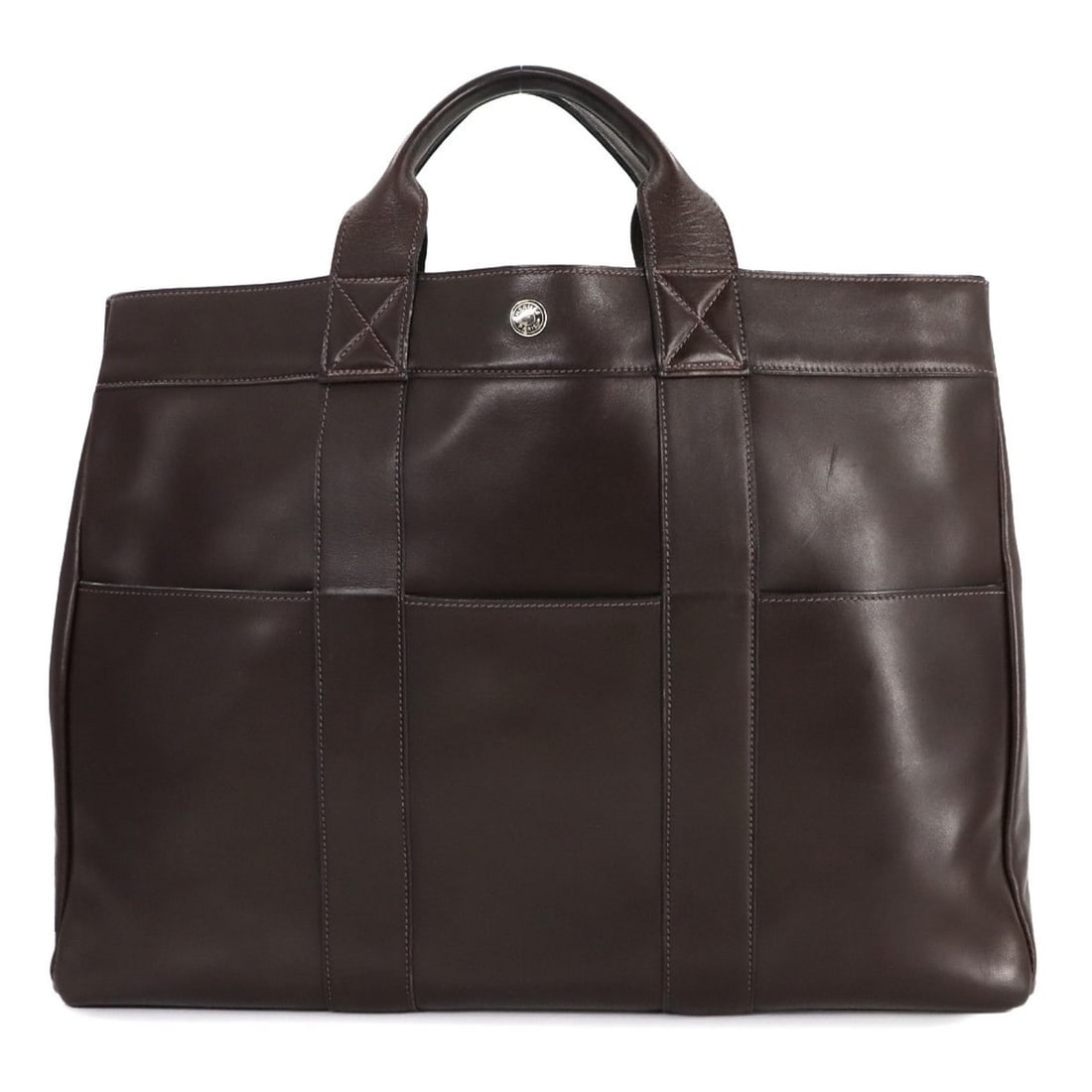 Hermes Hermès Fourre Tout MM All-Leather Tote Bag in Dark Brown Evercalf with Silver Hardware and E (1 of 11)