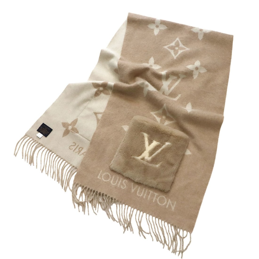 Louis Vuitton Cold Reykjavik Scarf, 100% Cashmere, Beige, M74354 (1 of 15)