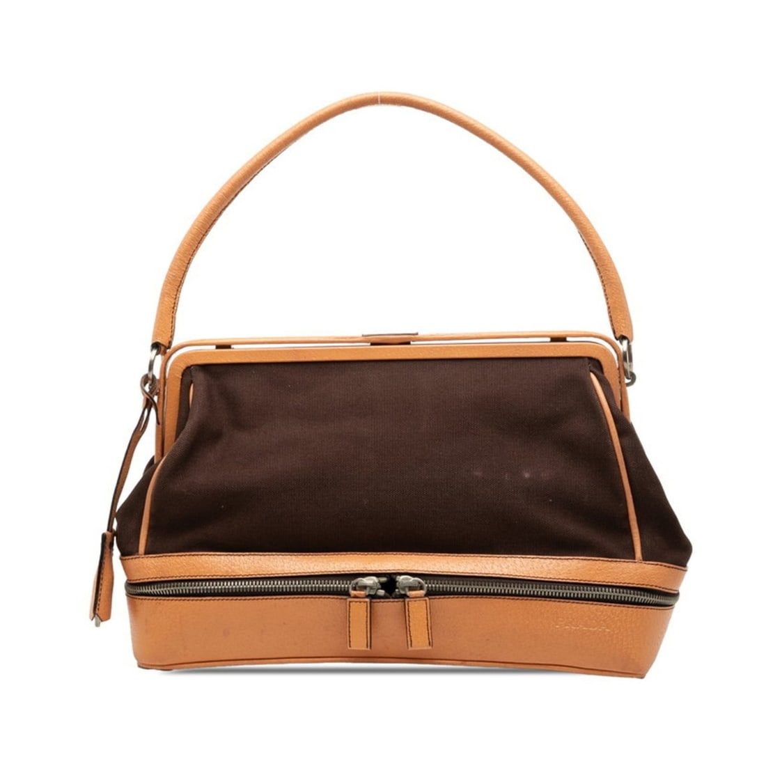 Prada logo handbag/shoulder bag in brown canvas and leather for women. (1 of 13)
