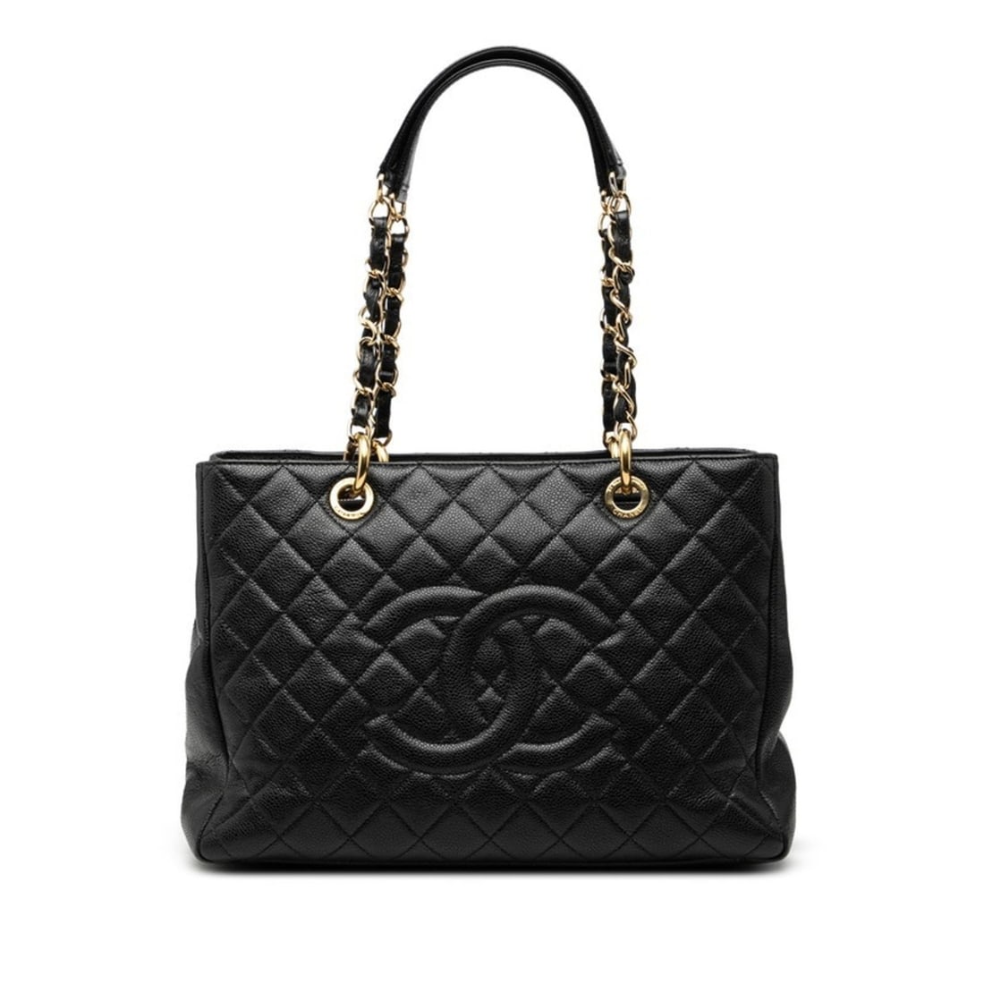 CHANEL Matelasse Coco Mark Chain Tote Bag Shoulder Black Gold Caviar Skin Women's: --- Catalog ---Category: SizeSize (HxWxD): 20cm x 34cm x 13cm / 7.87'' x 13.38'' x 5.11''Category: DesignType: Shoulder bag, Tote bagColor: BlackGender: WomenMaterial: Grained Calfskin Category: Gener