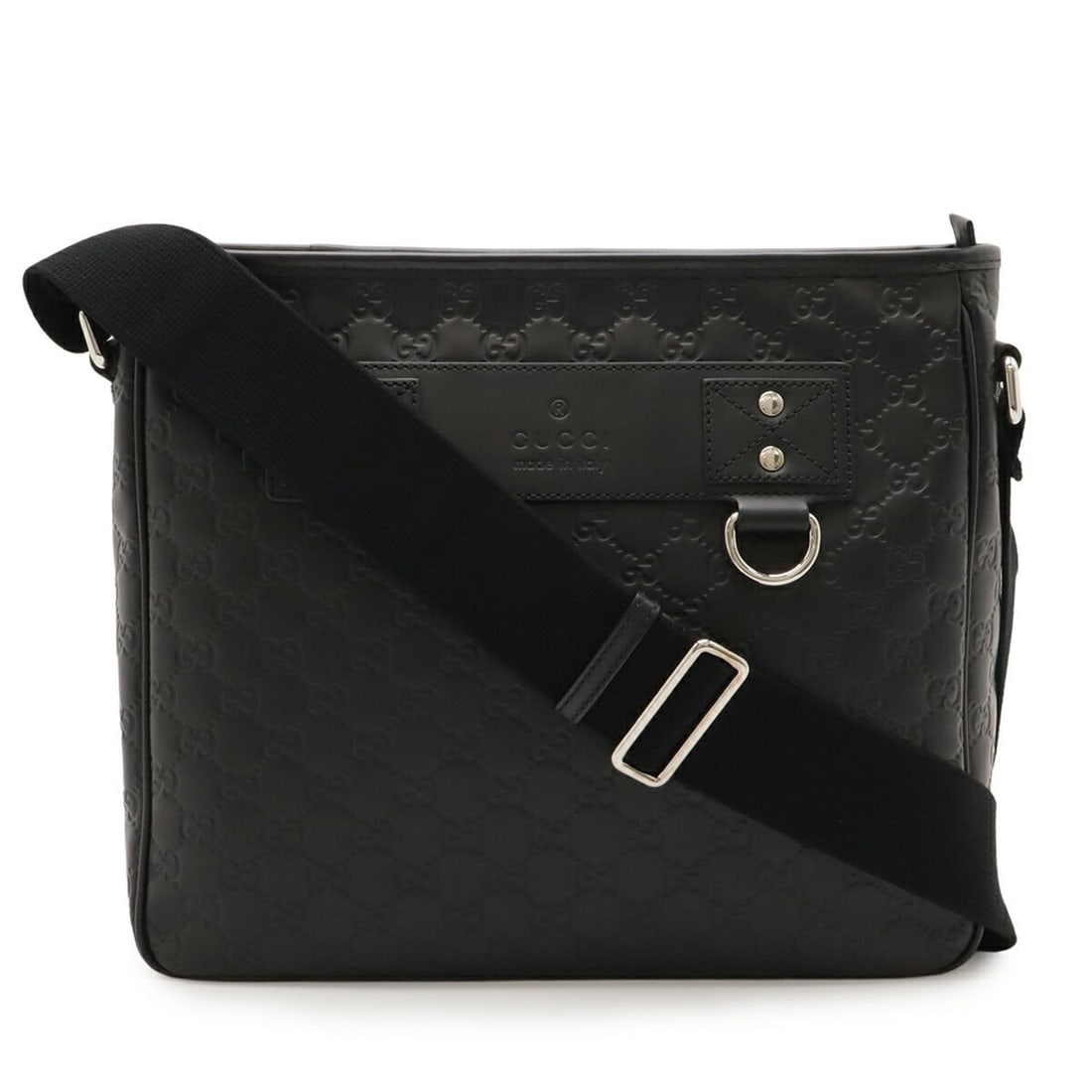 GUCCI Guccissima Sherry Line Shoulder Bag in Black Rubber-Coated Leather (Product Code: 322080): --- Catalog ---Category: SizeSize (HxWxD): 28cm x 31.5cm x 9cm / 11.02'' x 12.4'' x 3.54''Category: DesignType: Messenger bag, Shoulder bagColor: BlackGender: Women,MenMaterial: Rubber , Leather Categ