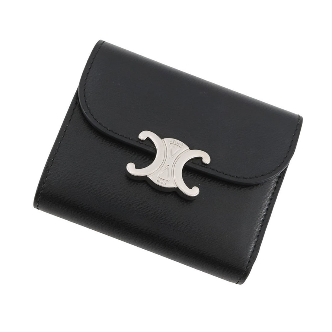 Celine Triomphe Small Flap Wallet (10D783DPV.38SI) in Black: --- Catalog ---Category: SizeSize (HxWxD): 9cm x 10.5cm / 3.54'' x 4.13''Category: DesignType: Wallet (tri-fold)Color: BlackGender: WomenMaterial: Leather Leather/Fur Type: CalfskinCategory: GeneralBr