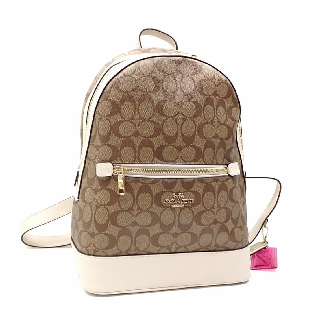 Coach Signature Backpack, Women's, White and Beige, PVC, C5679, Backpack/Daypack: --- Catalog ---Category: SizeSize (HxWxD): 35.5cm x 25.5cm x 14cm / 13.97'' x 10.03'' x 5.51''Category: DesignType: BackpackColor: Beige, WhiteGender: WomenMaterial: PVC Category: GeneralMPN: C5679Bra