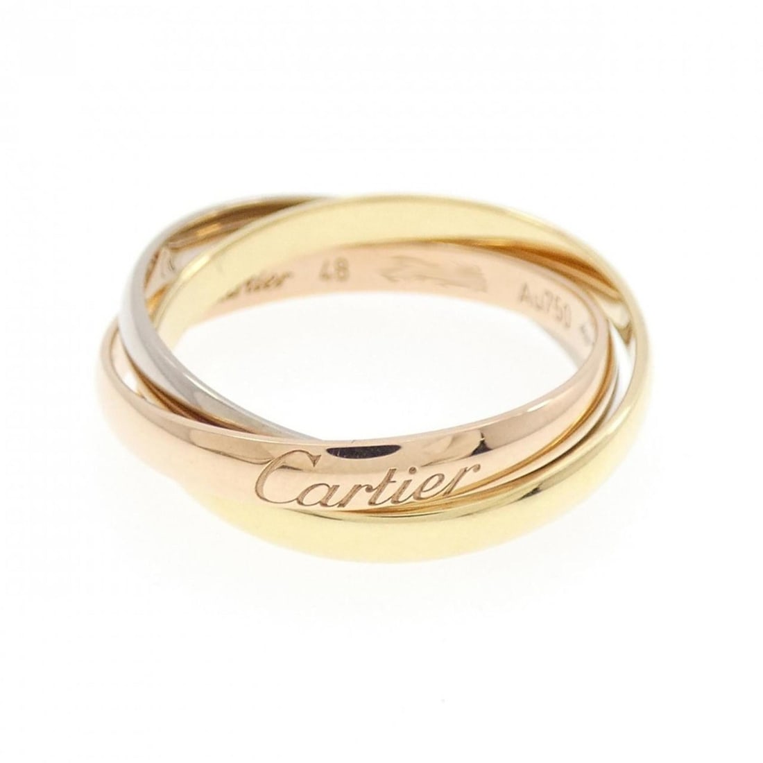 Cartier Trinity Ring: --- Catalog ---Category: SizeJP Size: 8US Size: 4.5Category: DesignColor: Pink, White, YellowGender: WomenMaterial: Pink gold (18K), White gold (18K), Yellow gold (18K)Category: GeneralBrand: