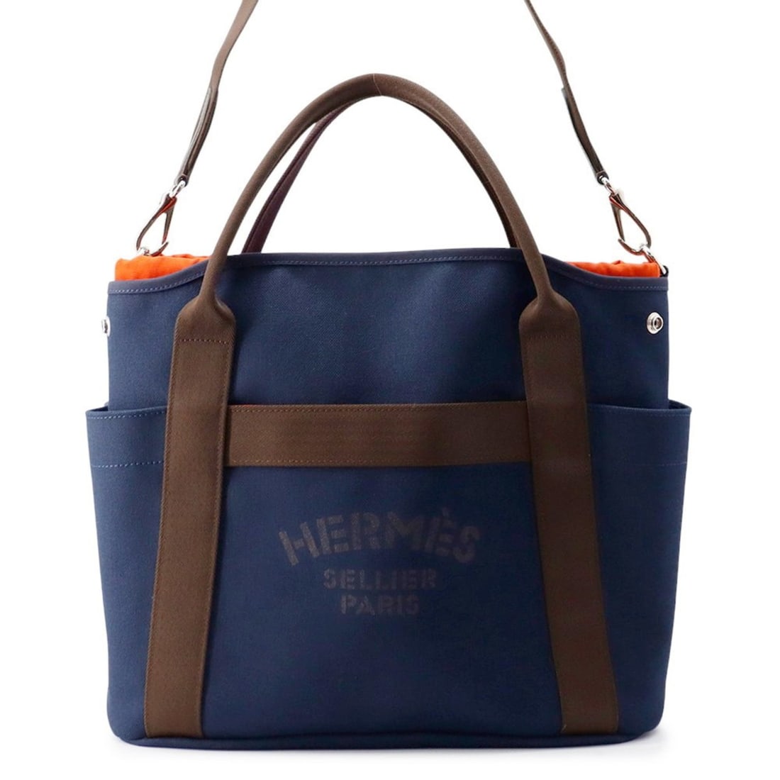 Hermes Hermès Sac de Pansage Groom navy/Fu Y engraved 2-way shoulder bag: --- Catalog ---Category: SizeWeight: 1.46kg / 3.21lb.Size (HxWxD): 34cm x 39cm x 17cm / 13.38'' x 15.35'' x 6.69''Strap Length: 97cm / 38.18''Category: DesignType: Shoulder bag, Tote bagColor: Feu, Na