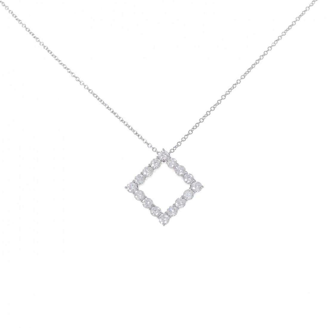 Tiffany Open Square Necklace: --- Catalog ---Category: SizePendant Size: 17.5mm x 17.2mm / 0.68'' x 0.67''Neck Circumference: 47 cm / 18.5''Category: DesignColor: SilverGender: WomenMaterial: PlatinumPendant Type: PendantNecklace
