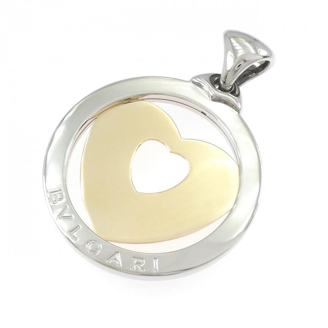 Bvlgari Tondo Heart Pendant: --- Catalog ---Category: SizePendant Size: 59.6mm x 43.4mm / 2.34'' x 1.7''Category: DesignColor: Silver, Yellow goldGender: WomenMaterial: Stainless steel, Yellow gold (18K)Pendant Type: PendantNeckl