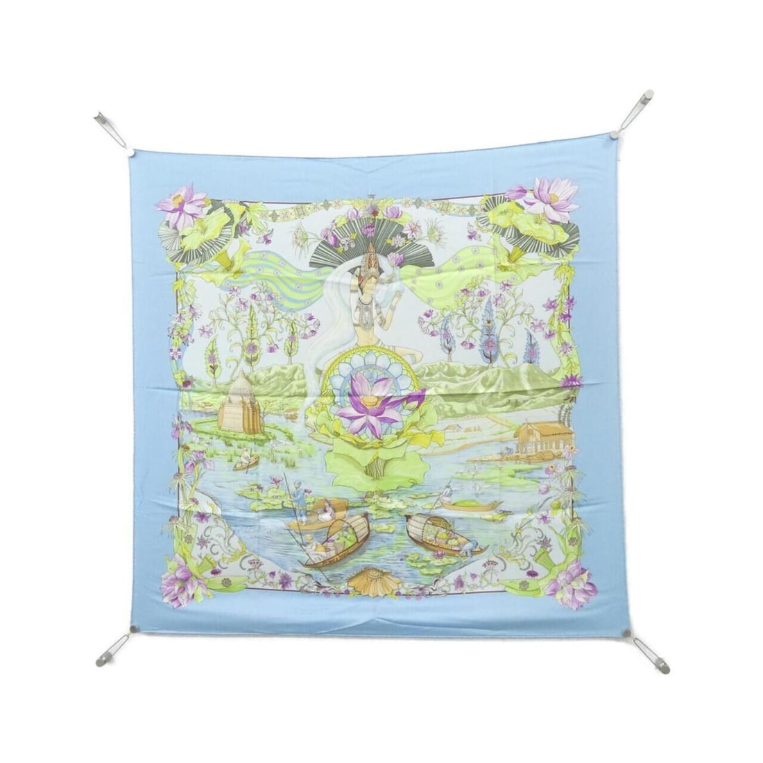 Hermes SARASVATI Carre Scarf Muffler: --- Catalog ---Category: SizeSize (LxW): 90cm x 90cm / 35.43'' x 35.43''Category: DesignType: ScarfColor: Light blueGender: Women,MenMaterial: Silk Category: GeneralBrand: Hermes--- Item List ---Secti