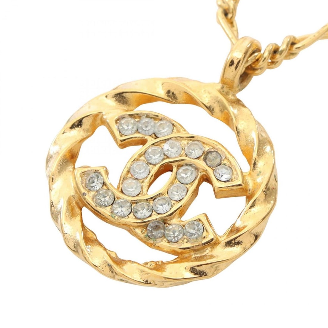 Chanel Coco Mark Necklace with Gold-Plated Rhinestones, Available in Gold and Clear.: --- Catalog ---Category: SizePendant Size: 17mm x 17mm / 0.66'' x 0.66''Neck Circumference: 37 cm / 14.56''Category: DesignColor: Clear, GoldGender: WomenMaterial: Gold plating, RhinestoneNecklace Typ