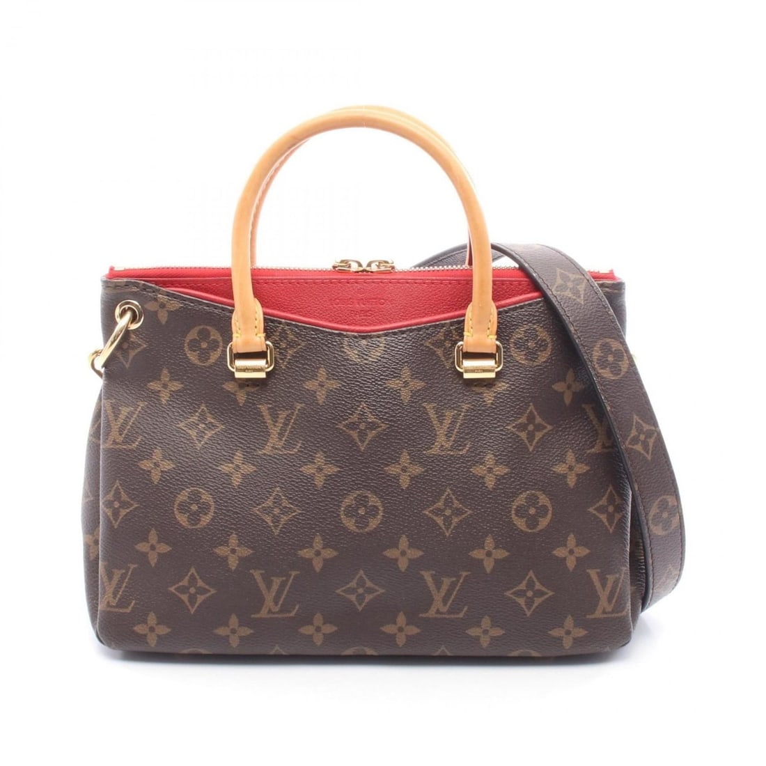 Louis Vuitton Pallas BB Handbag, Coated Canvas and Leather, Monogram, Women's, Brown Red, M4124: --- Catalog ---Category: SizeSize (HxWxD): 18cm x 26cm x 8cm / 7.08'' x 10.23'' x 3.14''Category: DesignType: HandbagColor: Brown, Cerise, Monogram, Red colorGender: WomenMaterial: Coated canvas , Lea