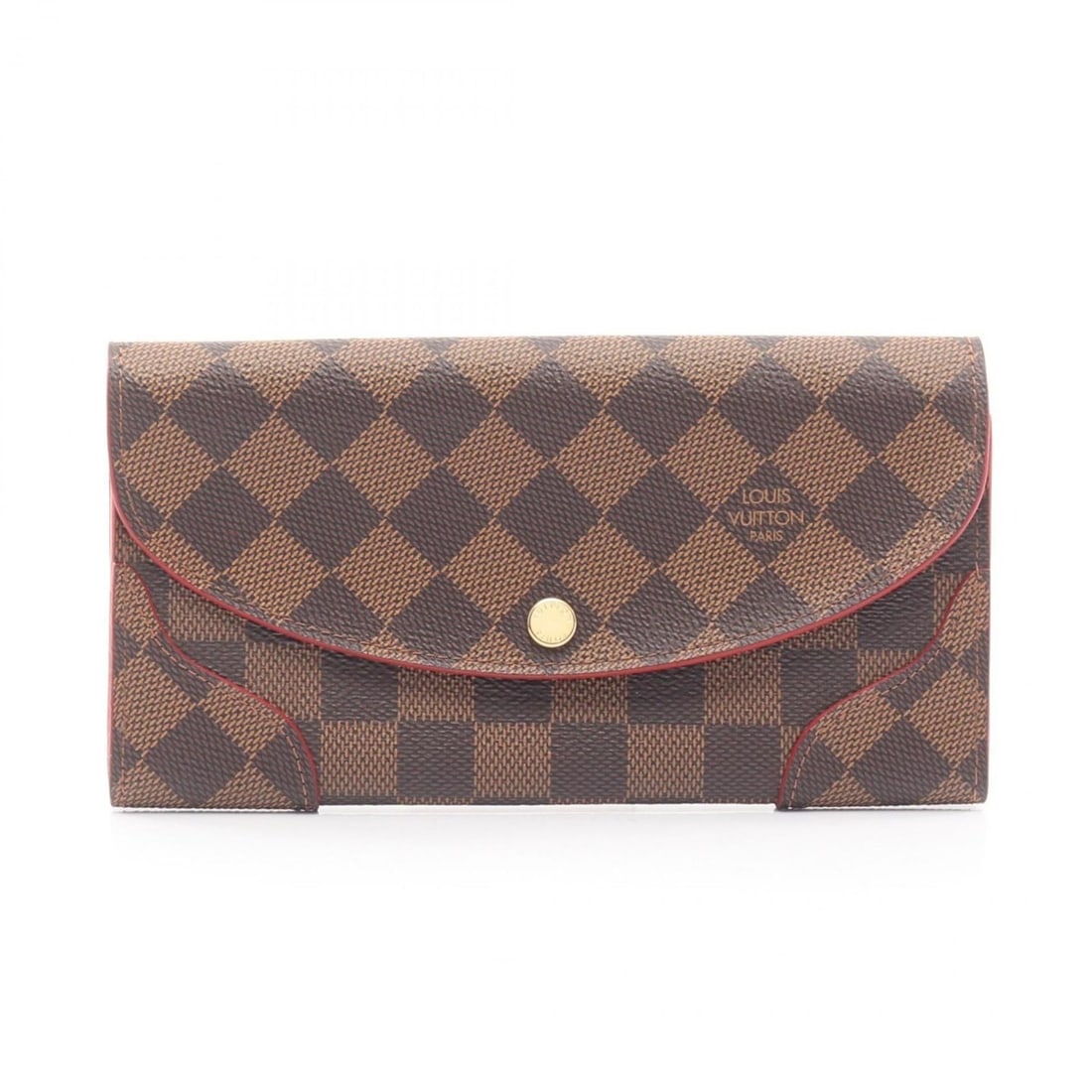 Louis Vuitton Kaisa Portefeuille Bifold Long Wallet, Leather Damier Ebene, Brown and Red, Women's,: --- Catalog ---Category: SizeSize (HxWxD): 10cm x 19cm x 2cm / 3.93'' x 7.48'' x 0.78''Category: DesignType: Long wallet (bi-fold)Color: Brown, Cerise, Ebene, Red colorGender: WomenMaterial: Damier Ca