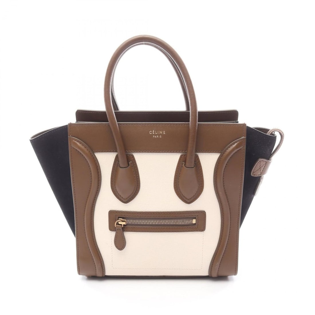 Celine Luggage Micro Shopper Tote Bag, Leather and Suede, Women's, White, Brown, Navy: --- Catalog ---Category: SizeSize (HxWxD): 26cm x 26cm x 13cm / 10.23'' x 10.23'' x 5.11''Category: DesignType: Tote bagColor: Brown, Navy, WhiteGender: WomenMaterial: Leather , Suede Category: Genera