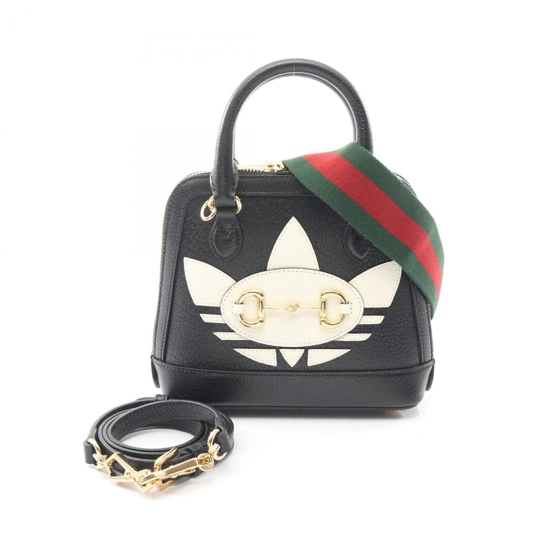 Gucci x adidas Horsebit 1955 Mini Top Handle Bag, Leather, Women's, Black and White, 677212: --- Catalog ---Category: SizeSize (HxWxD): 18cm x 20cm x 7cm / 7.08'' x 7.87'' x 2.75''Category: DesignType: HandbagColor: Black, WhiteGender: WomenMaterial: Leather Category: GeneralMPN: 677212Brand: