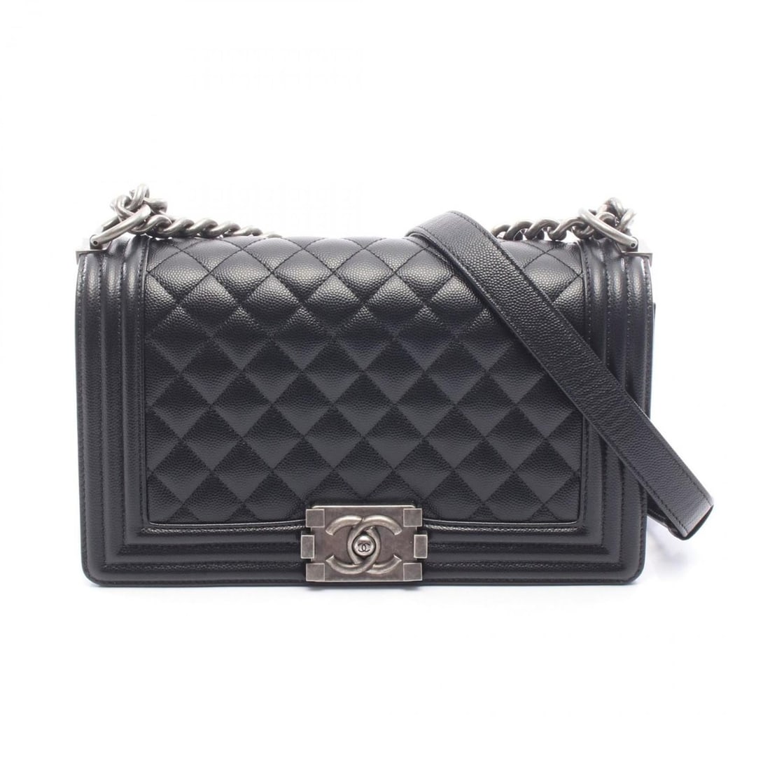 CHANEL Boy Chanel Shoulder Bag in Grained Calfskin Leather, Black, Women's, A67086: --- Catalog ---Category: SizeSize (HxWxD): 14.5cm x 25cm x 7cm / 5.7'' x 9.84'' x 2.75''Category: DesignType: Shoulder bagColor: BlackGender: WomenMaterial: Grained Calfskin Hardware Color: SilverCate