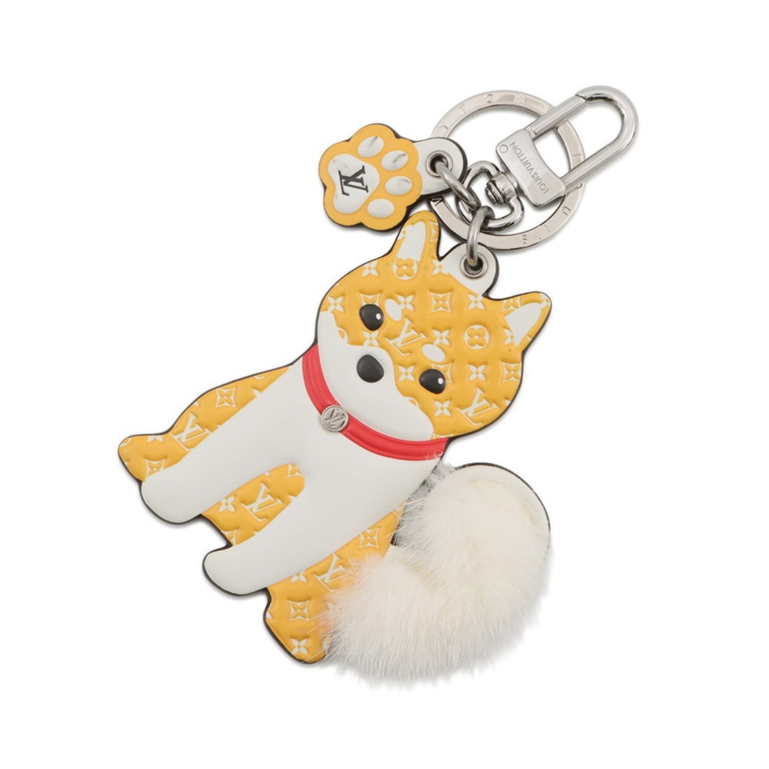 Louis Vuitton Porte-Clés Keychain, LV Shiva Monogram/Mink Fur M01199, Charm: --- Catalog ---Category: SizeCharm Size: 10cm x 8.5cm / 3.94'' x 3.35''Category: DesignType: KeyringColor: White, YellowGender: WomenMaterial: Fur, MonogramCategory: GeneralLine: MonogramBrand: Louis