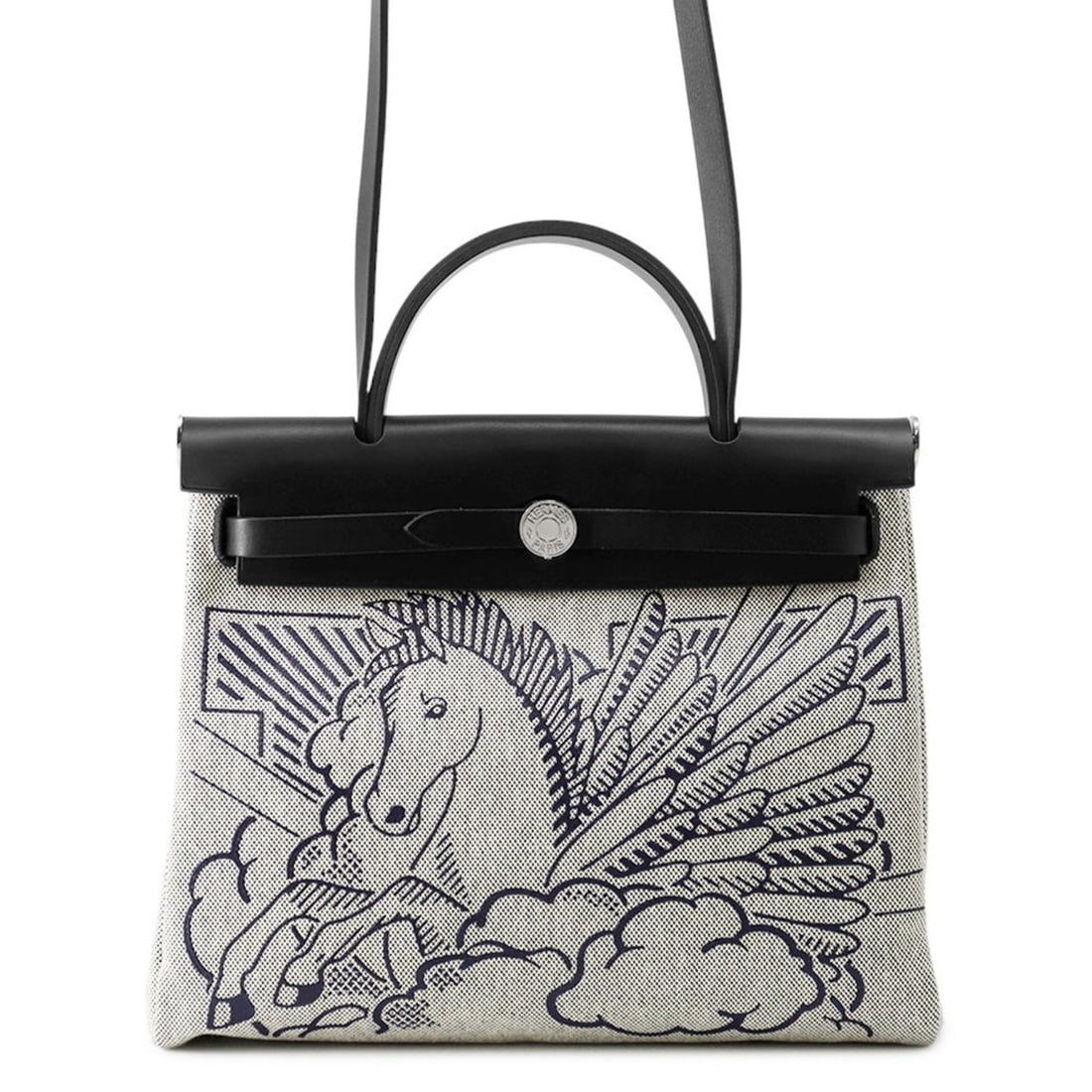 Hermes Hermès Airbag Zip PM Pegasus Pop Black/Blue Indigo/Ecru/Toile H/Vache Hunter Y Stamp Black: --- Catalog ---Category: SizeWeight: 840g / 1.85lb.Size (HxWxD): 26cm x 31cm x 10cm / 10.23'' x 12.2'' x 3.93''Category: DesignType: Shoulder bagColor: Black, Blue indigo, EcruGender: WomenMaterial: T