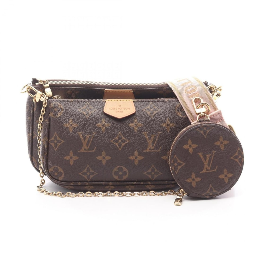 Louis Vuitton Multi Pochette Accessoires Shoulder Bag, Coated Canvas and Leather, Monogram, Women's,: --- Catalog ---Category: SizeSize (HxWxD): 12.5cm x 23.5cm x 4cm / 4.92'' x 9.25'' x 1.57''Category: DesignType: Pochette, Shoulder bagColor: Brown, Pink, Rose clairGender: WomenMaterial: Coated canva