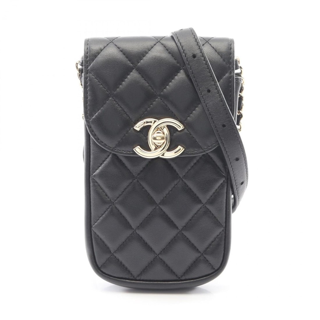 CHANEL Matelasse Phone Holder Shoulder Bag, Lambskin Leather, Women's, Black, AP2164: --- Catalog ---Category: SizeSize (HxWxD): 17cm x 10cm x 2cm / 6.69'' x 3.93'' x 0.78''Category: DesignType: Shoulder bagColor: BlackGender: WomenMaterial: Leather Hardware Color: GoldLeather/Fur Type