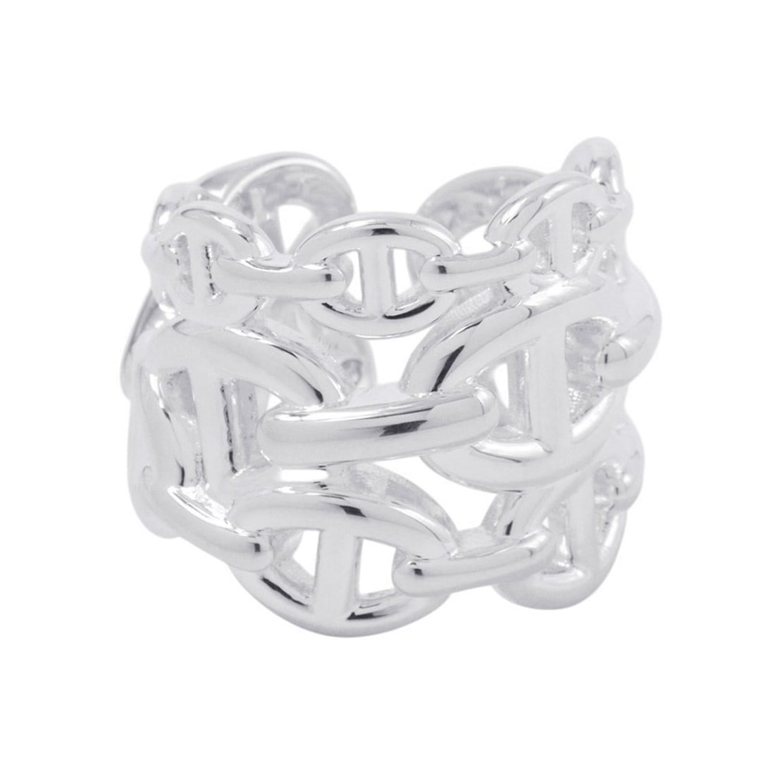 Hermès Chaine d'Ancre Enchainee GM Ring, SV925 Silver, Ring Size 50, HERMES: --- Catalog ---Category: SizeWidth: 18.9mm / 0.74''Weight: 13.4g / 0.47oz.JP Size: 10US Size: 5.5Category: DesignType: Band ringGender: WomenMaterial: Silver 925Category: GeneralLine: Chaine d'AncreBr