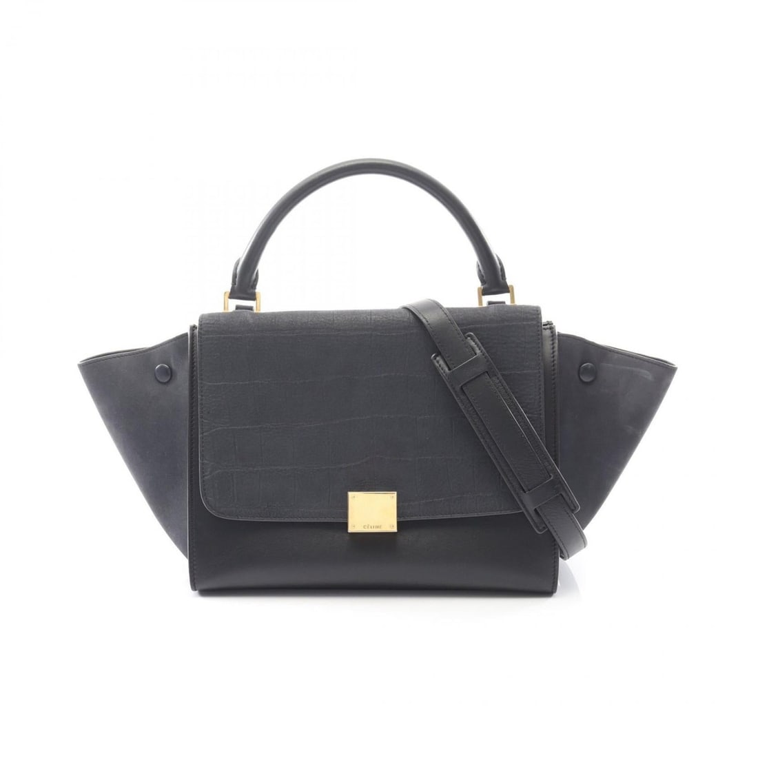 Celine Trapeze Small Handbag, Leather and Suede, Women's, Black Navy, 174683: --- Catalog ---Category: SizeSize (HxWxD): 22cm x 27cm x 14cm / 8.66'' x 10.62'' x 5.51''Category: DesignType: HandbagColor: Black, NavyGender: WomenMaterial: Leather , Suede Category: GeneralMPN: 174