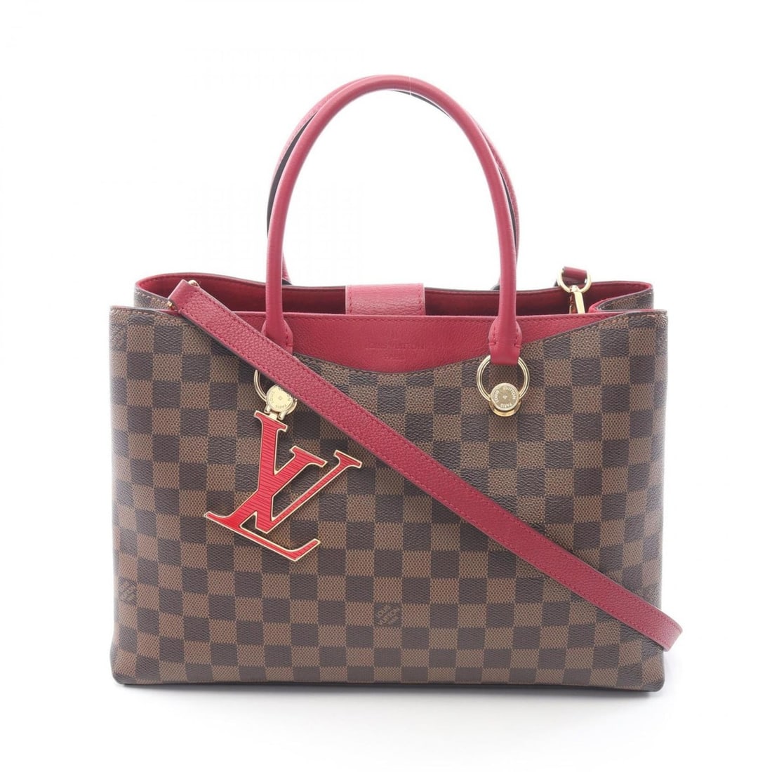 Louis Vuitton LV Riverside Handbag, Coated Canvas and Leather Damier, Women's, Brown Bordeaux,: --- Catalog ---Category: SizeSize (HxWxD): 24cm x 36cm x 12cm / 9.44'' x 14.17'' x 4.72''Category: DesignType: HandbagColor: Bordeaux, Brown, EbeneGender: WomenMaterial: Coated canvas , Leather Catego