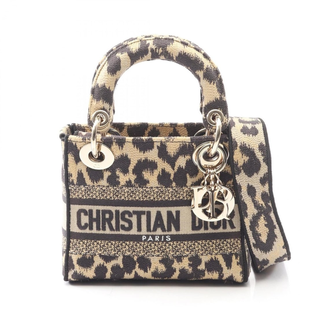 Christian Dior Dior LADY D-LITE Mini Handbag, Canvas, Women's, Beige, Black (1 of 13)