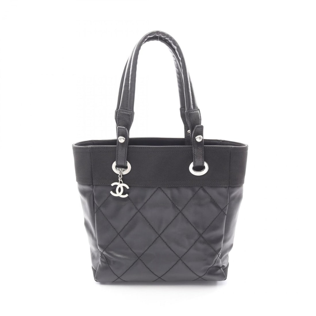 CHANEL Paris-Biarritz PM Tote Bag, Coated Canvas and Leather, Women's, Black, 34208: --- Catalog ---Category: SizeSize (HxWxD): 27cm x 25cm x 11cm / 10.62'' x 9.84'' x 4.33''Category: DesignType: Tote bagColor: BlackGender: WomenMaterial: Coated canvas , Leather Category: GeneralMPN: