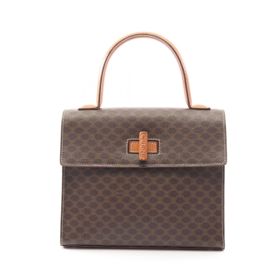 Celine Macadam handbag, coated canvas and leather, brown, for women: --- Catalog ---Category: SizeSize (HxWxD): 21cm x 25cm x 10cm / 8.26'' x 9.84'' x 3.93''Category: DesignType: HandbagColor: BrownGender: WomenMaterial: Coated canvas , Leather Category: GeneralBrand: