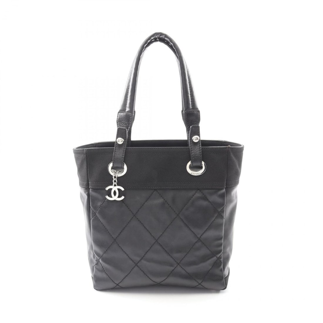 CHANEL Paris-Biarritz PM Tote Bag, Coated Canvas and Leather, Women's, Black: --- Catalog ---Category: SizeSize (HxWxD): 27cm x 25cm x 11cm / 10.62'' x 9.84'' x 4.33''Category: DesignType: Tote bagColor: BlackGender: WomenMaterial: Coated canvas Category: GeneralBrand: Chanel--