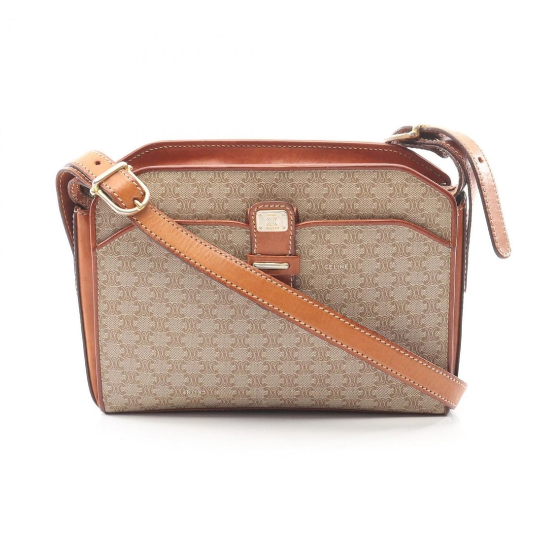 Celine Macadam shoulder bag, coated canvas and leather, women's, beige brown: --- Catalog ---Category: SizeSize (HxWxD): 16cm x 22cm x 7cm / 6.29'' x 8.66'' x 2.75''Category: DesignType: Shoulder bagColor: Beige, BrownGender: WomenMaterial: Coated canvas , Leather Category: Gen