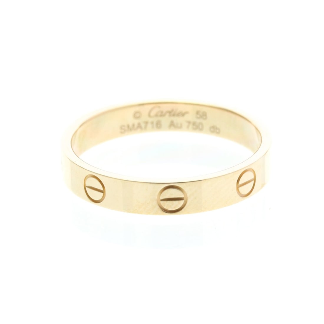 Cartier Mini Love Ring Pink Gold (18K) Fashion No Stone Band Ring Pink Gold: --- Catalog ---Category: SizeWidth: 3.6mm / 0.14''Weight: 3.5g / 0.12oz.JP Size: 18US Size: 8 1/4Brand Size: 58Category: DesignType: Band ringColor: Pink goldMetal: GoldStone: No StoneStyle: FashionGe