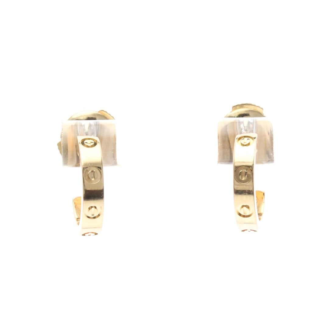 Cartier Baby Love Earrings No Stone Pink Gold (18K) Half Hoop Earrings Pink Gold: --- Catalog ---Category: SizeWeight: 3.5g / 0.12oz.Size (HxWxD): 12.80mm x 2.70mm / 0.50'' x 0.11''Category: DesignType: Half hoop earringsColor: Pink goldMetal: GoldStone: No StoneStyle: FashionGende