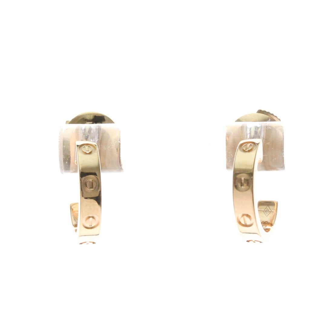 Cartier Baby Love Earrings No Stone White Gold (18K) Half Hoop Earrings Pink Gold: --- Catalog ---Category: SizeWeight: 3.3g / 0.11oz.Size (HxWxD): 13.00mm x 2.70mm / 0.51'' x 0.11''Category: DesignType: Half hoop earringsColor: Pink goldMetal: GoldStone: No StoneStyle: FashionGende