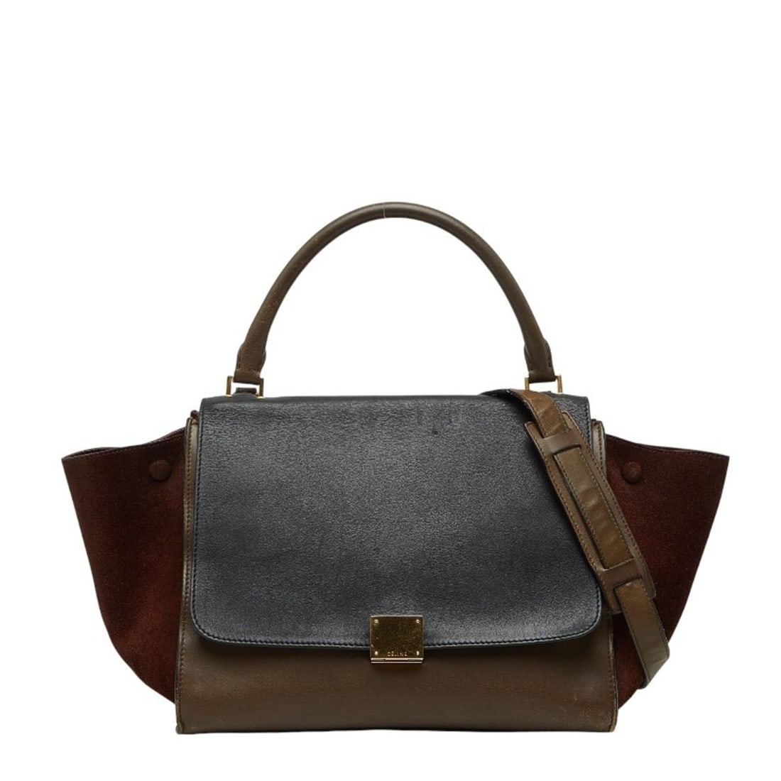 Celine Medium Trapeze Handbag/Shoulder Bag, 2-Way, Brown, Black, Leather, Suede, Women's, CELINE: --- Catalog ---Category: SizeSize (HxWxD): 24cm x 30cm x 15cm / 9.44'' x 11.81'' x 5.9''Category: DesignType: Handbag, Shoulder bagColor: Black, BrownGender: WomenMaterial: Leather , Suede Category: G