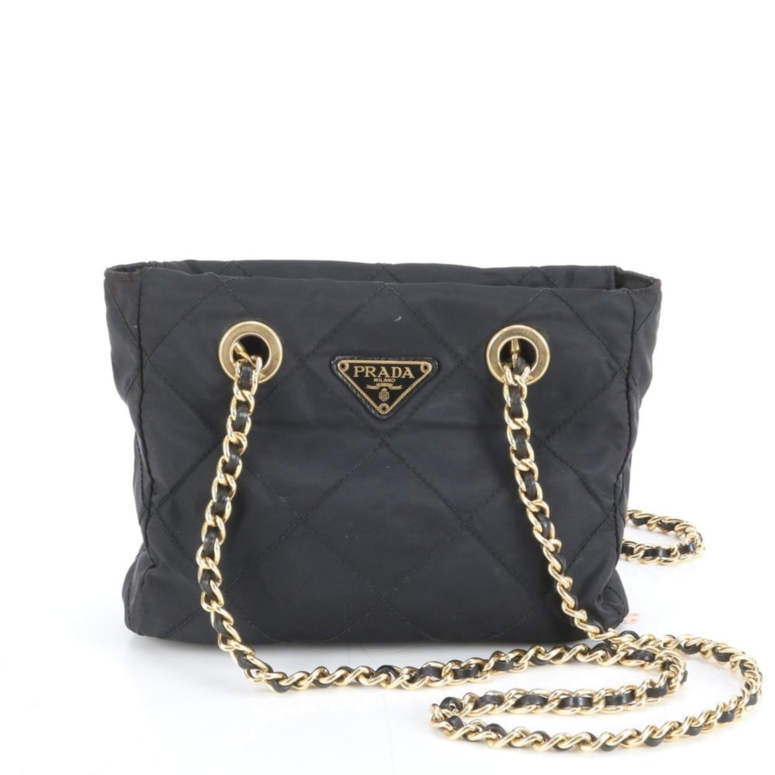 Prada Tessuto Nylon Triangle Logo Quilted Leather Double Chain Shoulder Bag for Women (1 of 18)