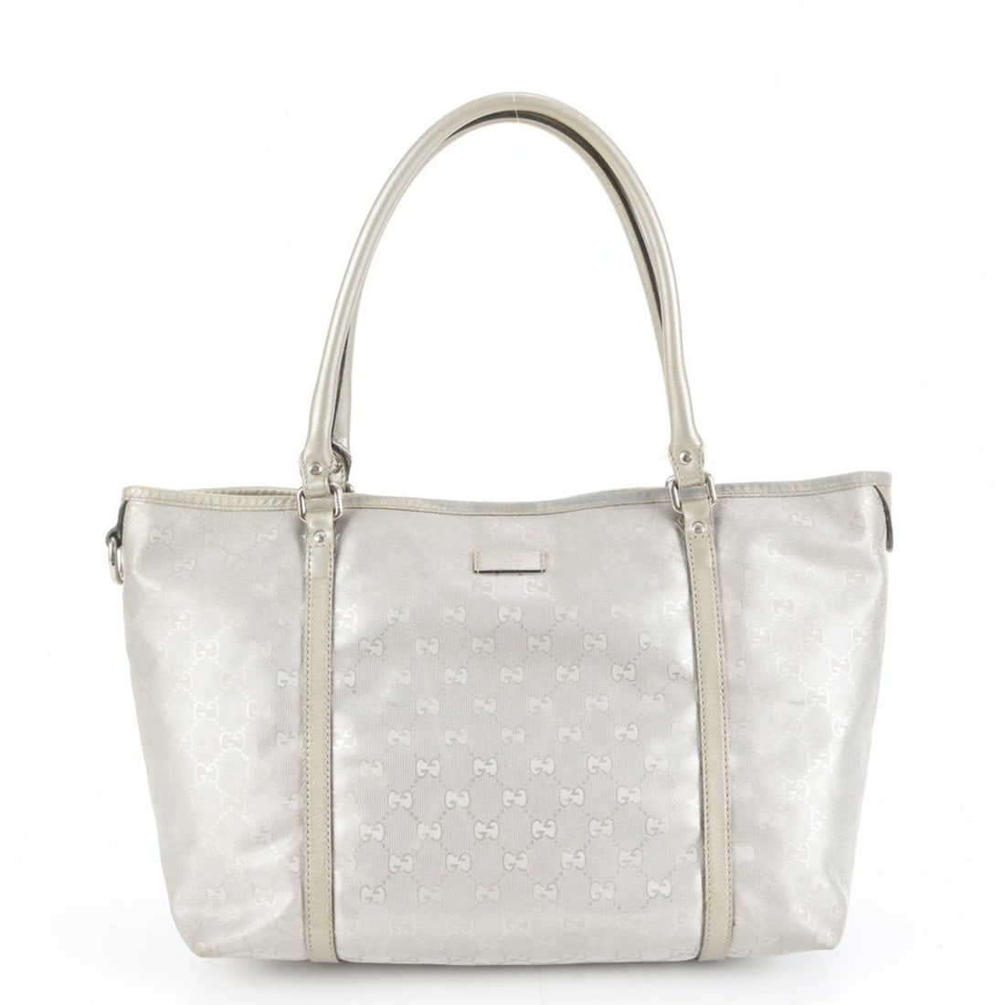 Gucci GG Imprime 197953 Leather Tote Bag Shoulder Handbag Silver Women's: --- Catalog ---Category: SizeSize (HxWxD): 26cm x 34cm x 15cm / 10.23'' x 13.38'' x 5.9''Strap Length: 55cm / 21.65''Category: DesignType: Shoulder bag, Tote bagColor: SilverGender: WomenMaterial: Lea