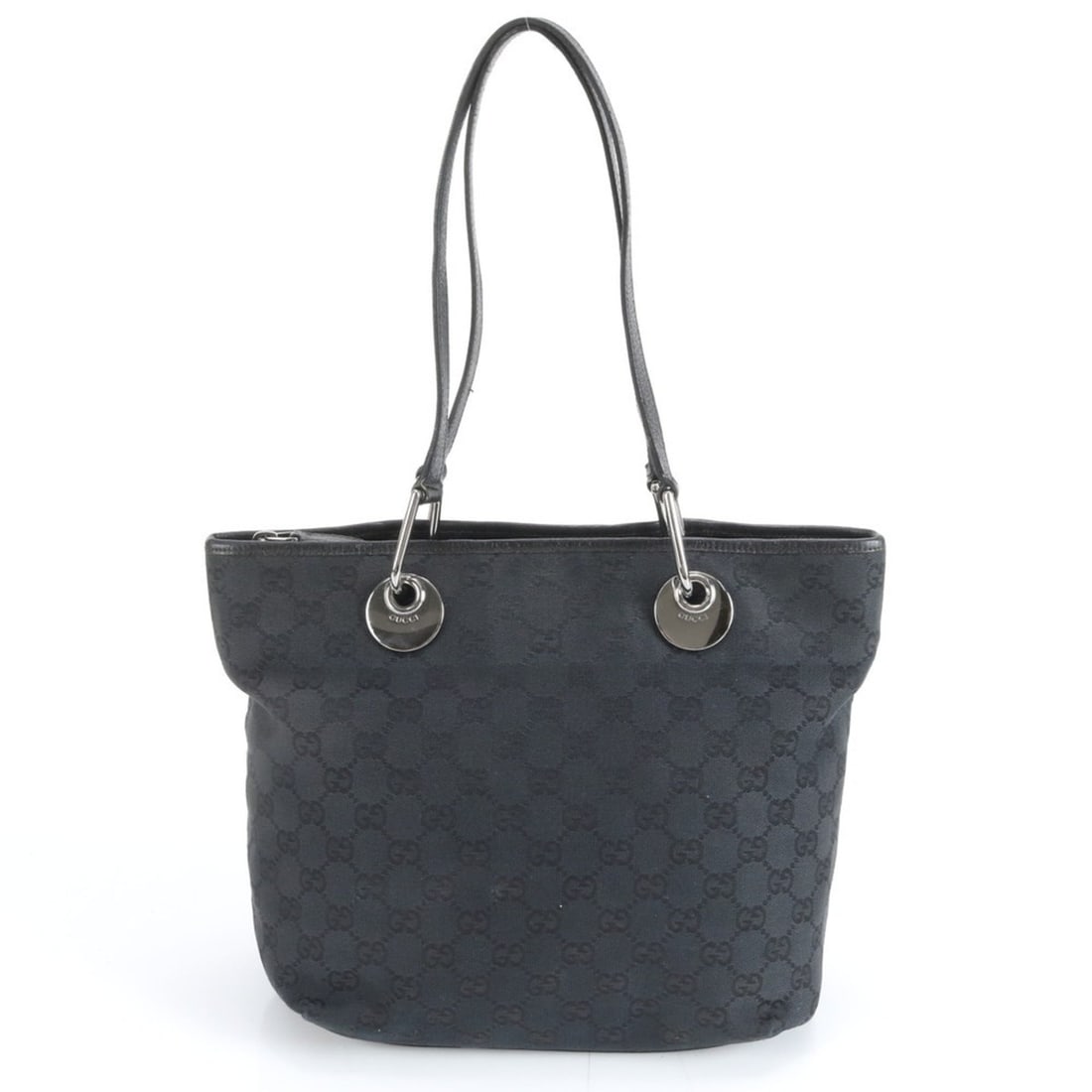 Gucci GG Canvas 139552 Eclipse Leather Tote Bag Shoulder Handbag Black Women's: --- Catalog ---Category: SizeSize (HxWxD): 25cm x 25cm x 14cm / 9.84'' x 9.84'' x 5.51''Strap Length: 52cm / 20.47''Category: DesignType: Shoulder bag, Tote bagColor: BlackGender: WomenMaterial: Leath