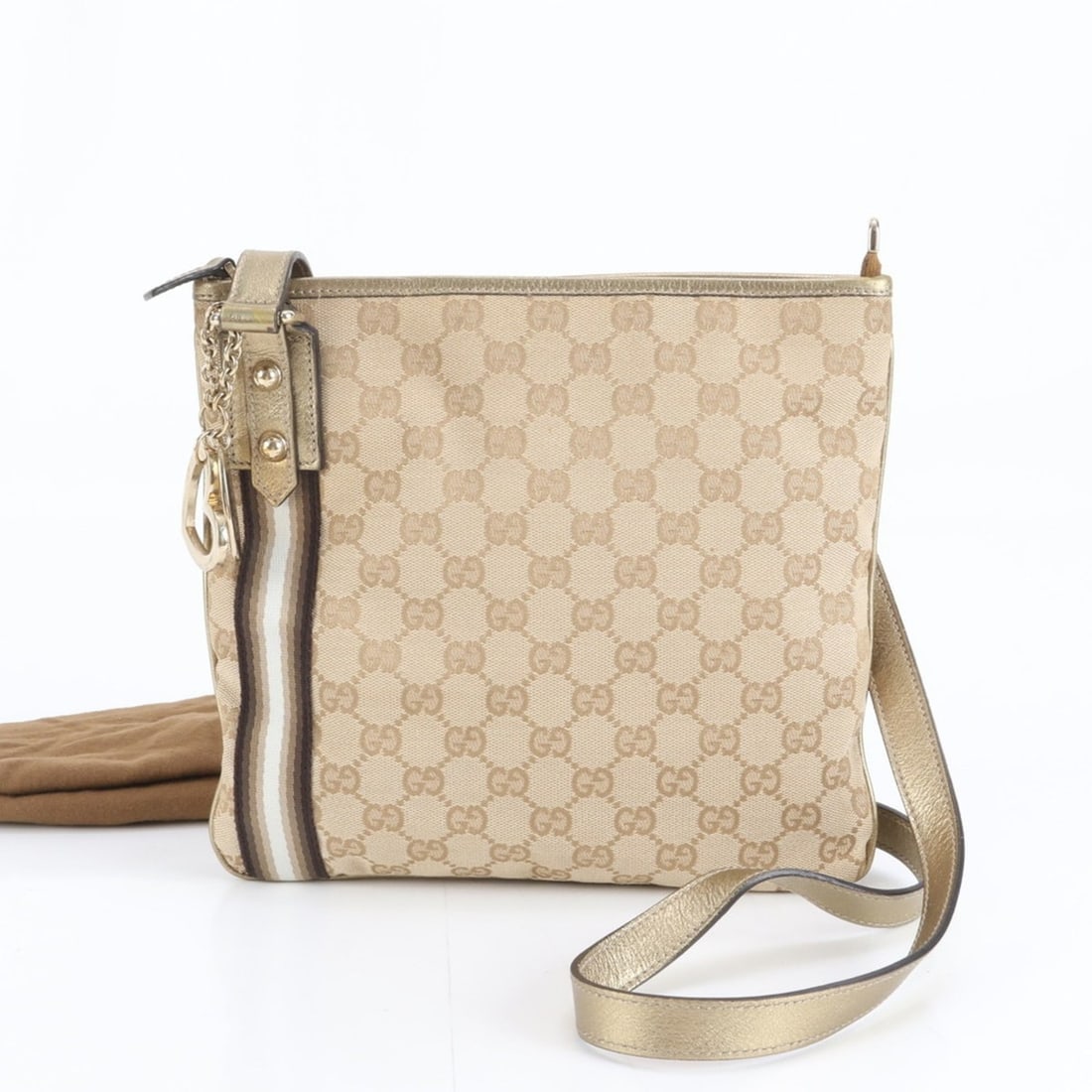 Gucci GG Canvas Sherry Line 144388 Leather Shoulder Bag Gold Women's: --- Catalog ---Category: SizeSize (HxWxD): 22cm x 24cm x 2cm / 8.66'' x 9.44'' x 0.78''Category: DesignType: Shoulder bagGender: WomenMaterial: Leather , Canvas Category: GeneralMPN: 144388Brand: Gucc