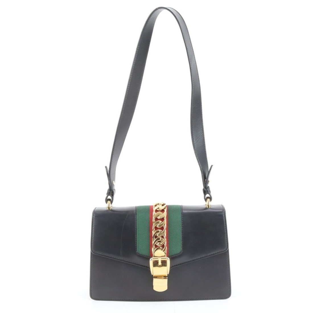 Gucci Sylvie Shelly Line 421882 Leather Shoulder Bag Black Women's (1 of 11)