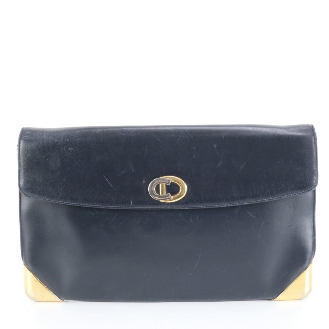 Christian Dior Calf Leather Clutch Bag Hand Second Pouch Navy Women's (1 of 10)