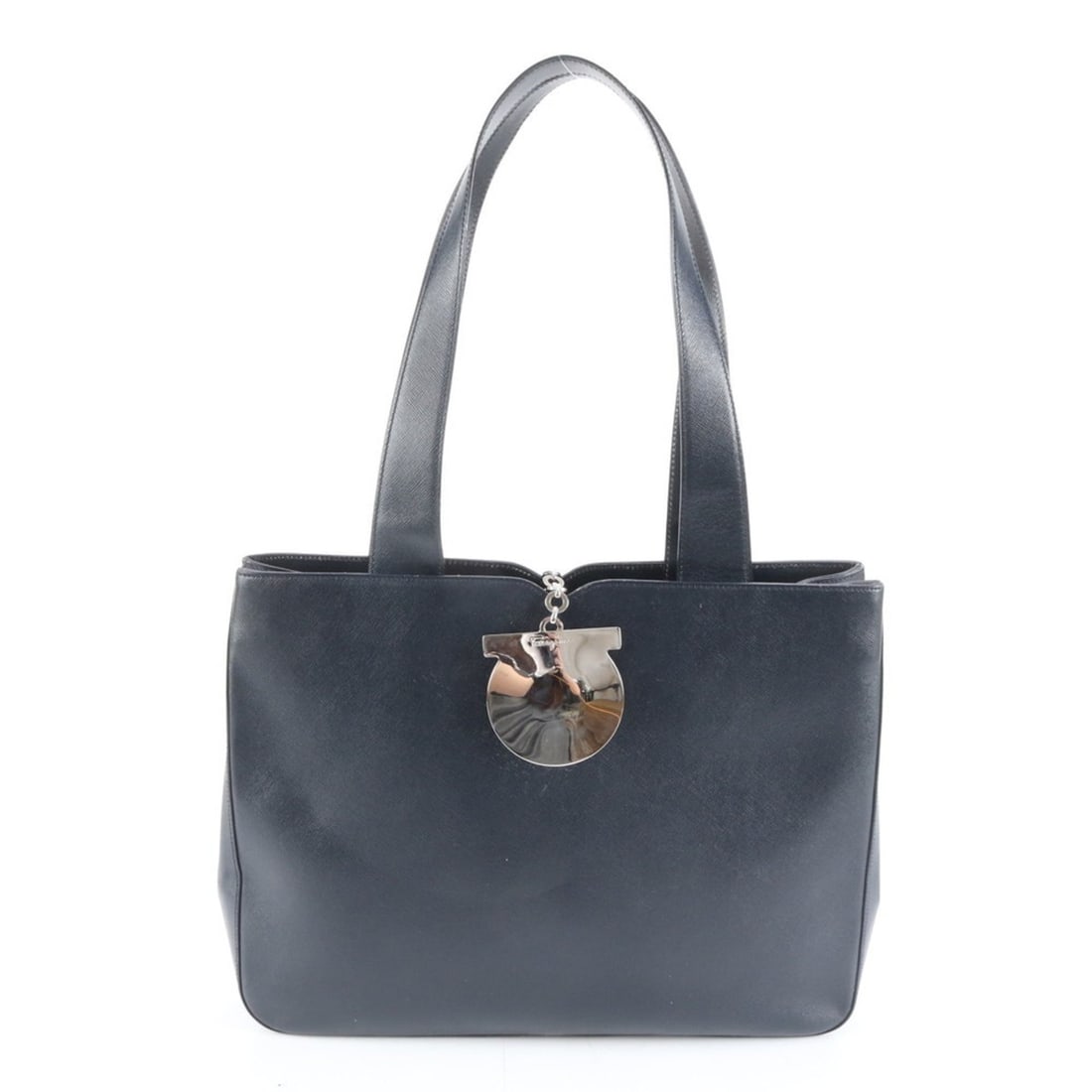Salvatore Ferragamo Gancini Leather Tote Bag/Shoulder Bag, Navy, Women's: --- Catalog ---Category: SizeSize (HxWxD): 27cm x 35cm x 7cm / 10.62'' x 13.77'' x 2.75''Category: DesignType: Shoulder bag, Tote bagColor: NavyGender: WomenMaterial: Leather Category: GeneralBrand: S