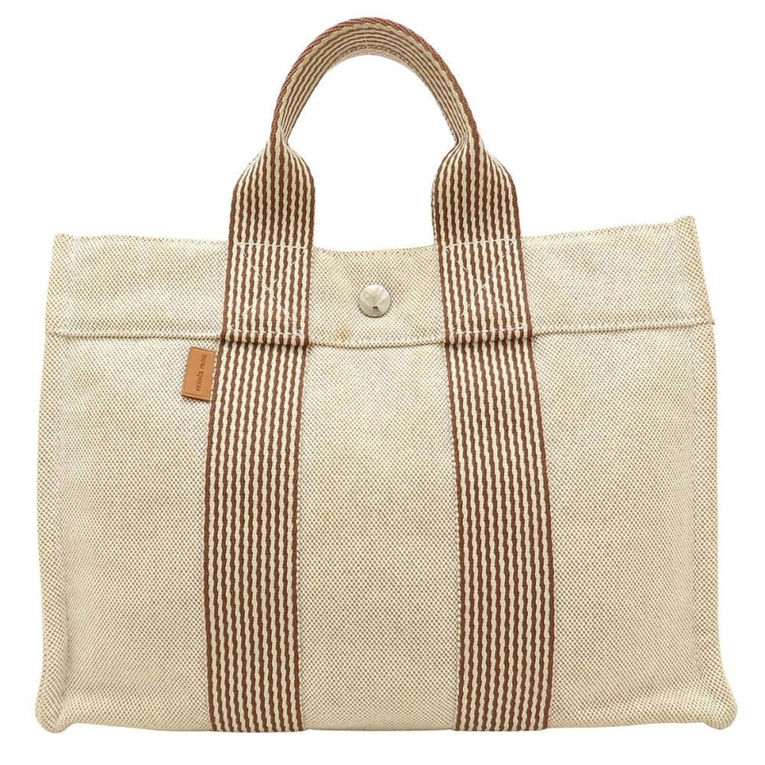 HERMES New Four Toe Tote PM Handbag in Beige and Brown Canvas, Women's, 353086: --- Catalog ---Category: SizeSize (HxWxD): 22cm x 30cm x 8cm / 8.66'' x 11.81'' x 3.14''Category: DesignType: HandbagColor: Beige brownGender: WomenMaterial: Canvas Category: GeneralBrand: Hermes--- I