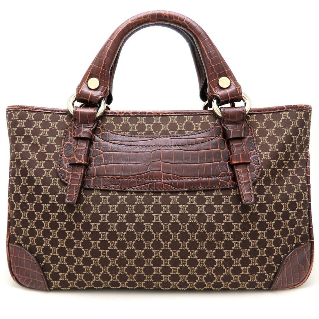 CELINE Boogie Bag Handbag in Embossed Leather and Canvas, Brown, Women's, 353088: --- Catalog ---Category: SizeSize (HxWxD): 20cm x 33cm x 14cm / 7.87'' x 12.99'' x 5.51''Category: DesignType: HandbagColor: BrownGender: WomenClosure: OpenMaterial: Leather , Canvas Category: General