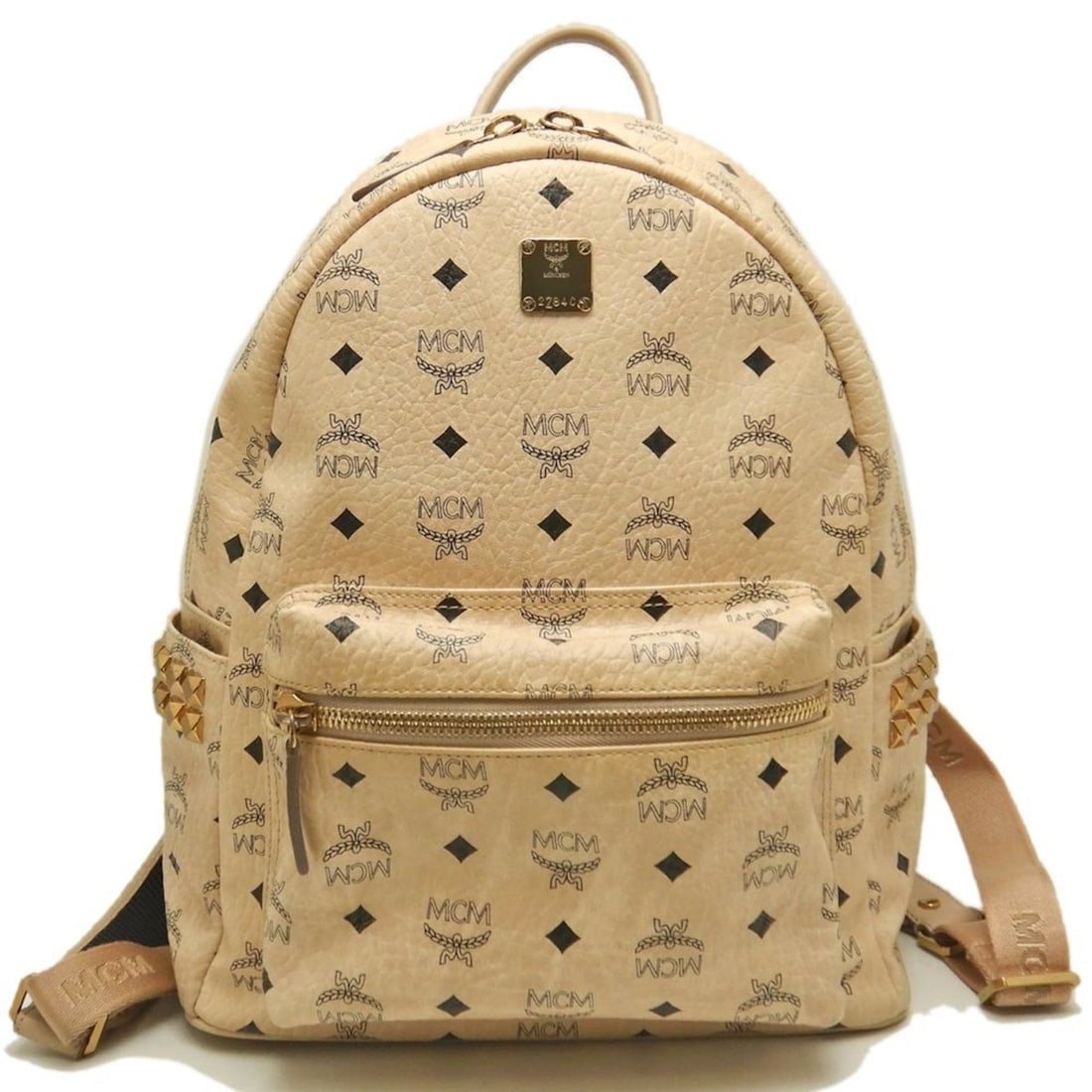 MCM Visetos Stark Side Stud Backpack MMK7AVE99IG001, Beige Leather, Women's, 253557 (1 of 10)