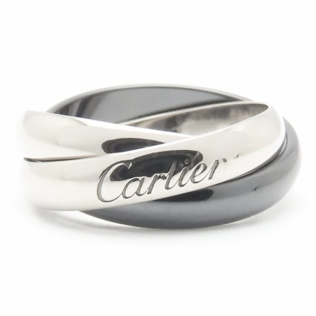 CARTIER Trinity Ring #51, 18K White Gold with Black Ceramic, Women's, B4234100 294973: --- Catalog ---Category: SizeWidth: 3.4mm / 0.13''Weight: 6.4g / 0.22oz.JP Size: 11US Size: 6Category: DesignType: Band ringColor: Black, White goldGender: WomenMaterial: Ceramic, White gold (18K)Cate