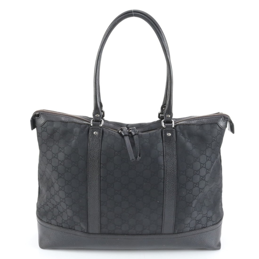 Gucci 327793 Leather GG Nylon Tote Bag Shoulder Handbag Black Women's: --- Catalog ---Category: SizeSize (HxWxD): 30cm x 40cm x 15cm / 11.81'' x 15.74'' x 5.9''Strap Length: 54cm / 21.25''Category: DesignType: Shoulder bag, Tote bagColor: BlackGender: WomenMaterial: Leat