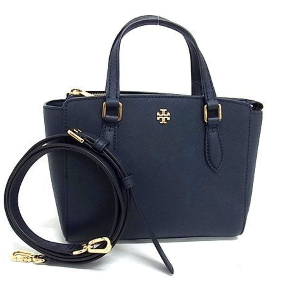 TORY BURCH Emerson handbag in navy leather for women: --- Catalog ---Category: SizeSize (HxWxD): 17.5cm x 20.5cm x 9.5cm / 6.88'' x 8.07'' x 3.74''Category: DesignType: Handbag, Shoulder bag, Tote bagColor: NavyGender: WomenClosure: ZipperMaterial: Leath